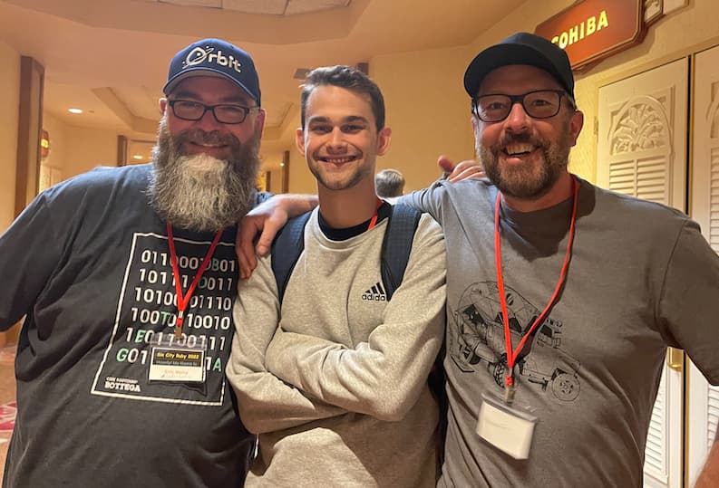 Myself, Andrew Mason, and Nate Hopkins at the Sin City Ruby Conf